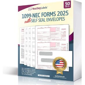 NextDayLabels 1099-NEC Forms for 2024, 4-Part Tax Forms, Vendor Kit, 15 Laser Forms and 15 Envelopes in Kuwait