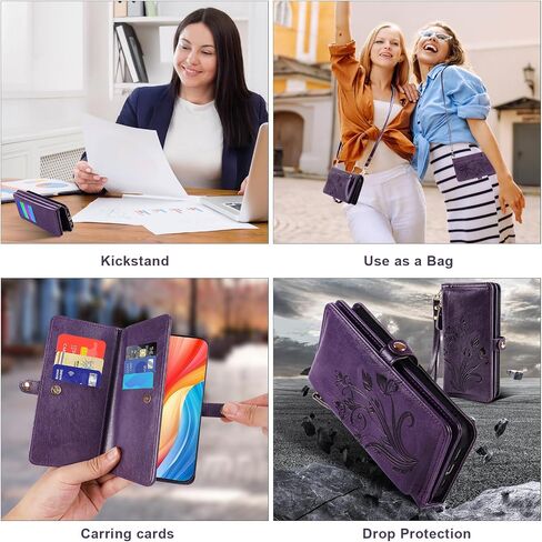 Lacass Crossbody Wallet Case for Galaxy S24 Ultra,[Cards Theft Scan Protection] Card Holder Zipper Flip Leather Cover Wrist Strap Stand for Samsung Galaxy S24 Ultra(Black) in Kuwait