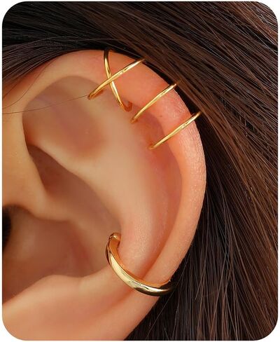 Ear Cuffs Hoop Cuffs Earrings For Women Non Piercing-Clip on earrings Cartilage earrings Dainty 14K Gold/Silver Plated Tarnish Trendy Jewelry Set in Saudi Arabia