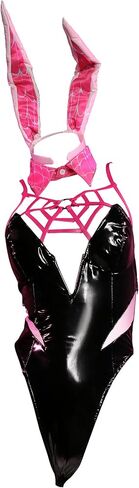 أنيمي تأثيري الملابس الداخلية الأرنب الأسود فتاة ارتداءها الرسن Spiderweb Bodycon بو الجلود الزي هالوين in Kuwait