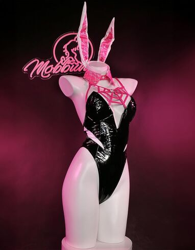 أنيمي تأثيري الملابس الداخلية الأرنب الأسود فتاة ارتداءها الرسن Spiderweb Bodycon بو الجلود الزي هالوين in Kuwait