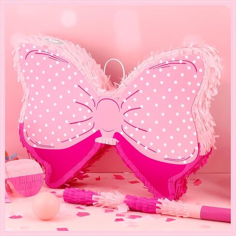 Pink Themed Bow Piñata Birthday Party Decorative Bow Tie Piñata with Wooden Stick Paper Blindfold Confetti Set for Girls Boys Birthday Baby School Wedding Party Carnival and Related Events Supplies in Saudi Arabia