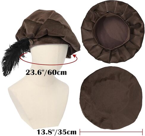 Renaissance Tudor Velvet Hat with Feather Medieval Muffin Elizabethan Cap in Kuwait