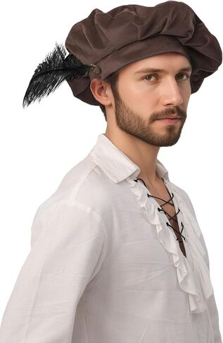 Renaissance Tudor Velvet Hat with Feather Medieval Muffin Elizabethan Cap in Kuwait