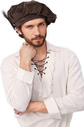Renaissance Tudor Velvet Hat with Feather Medieval Muffin Elizabethan Cap in Kuwait