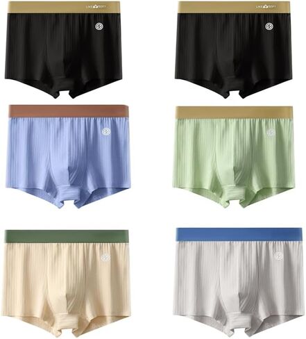 6-Pack Men's Boxer Briefs, Striped Shorts Underwear Mid Waist Stretch Trunk Comfort Breathable Briefs in Saudi Arabia