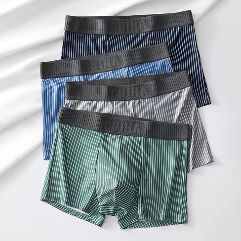 6-Pack Men's Boxer Briefs, Striped Shorts Underwear Mid Waist Stretch Trunk Comfort Breathable Briefs in Saudi Arabia