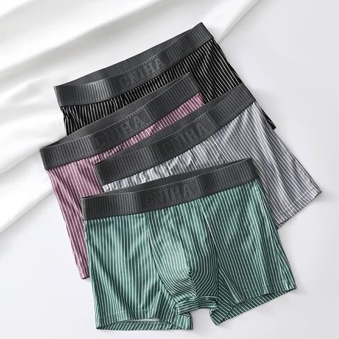 6-Pack Men's Boxer Briefs, Striped Shorts Underwear Mid Waist Stretch Trunk Comfort Breathable Briefs in Saudi Arabia