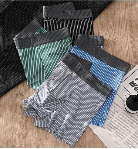 6-Pack Men's Boxer Briefs, Striped Shorts Underwear Mid Waist Stretch Trunk Comfort Breathable Briefs in Saudi Arabia