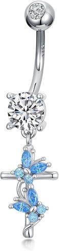 Butterfly Belly Button Ring for Women 925 Sterling Silver Hypoallergenic Cross Dangle Belly ButtonRing Butterflies Body Piercing Jewelry Gift for Birthday Christmas in Saudi Arabia