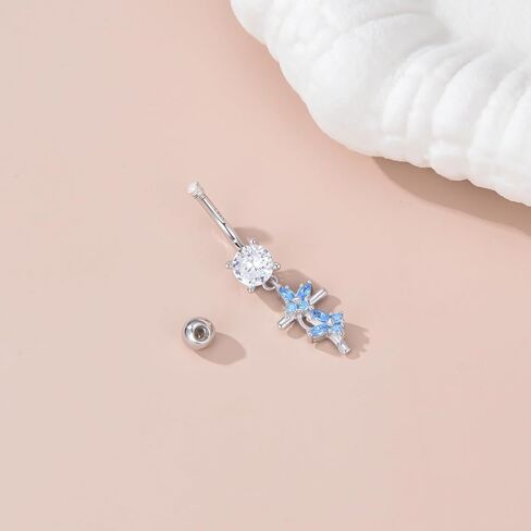 Butterfly Belly Button Ring for Women 925 Sterling Silver Hypoallergenic Cross Dangle Belly ButtonRing Butterflies Body Piercing Jewelry Gift for Birthday Christmas in Saudi Arabia