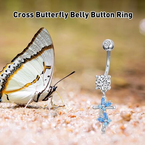 Butterfly Belly Button Ring for Women 925 Sterling Silver Hypoallergenic Cross Dangle Belly ButtonRing Butterflies Body Piercing Jewelry Gift for Birthday Christmas in Saudi Arabia