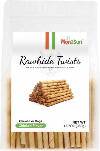 MON2SUN Dog Treats, 5 Inch Natural Flavor Rawhide Twist Sticks, 25.4oz in Saudi Arabia