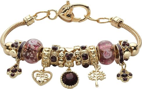 PalmBeach Goldtone Antiqued Crystal Charm Birthstone Bracelet (13mm), 8 inch Adjustable Month 2 in Saudi Arabia