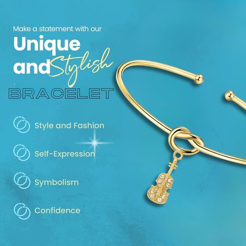 مجوهرات Sportybella Cello Charm - سلسلة من الفولاذ المقاوم للصدأ أو مطلية بالذهب، نمط قابل للتعديل أو مطرز أو تبديل أو سوار لعشاق الموسيقى in Kuwait
