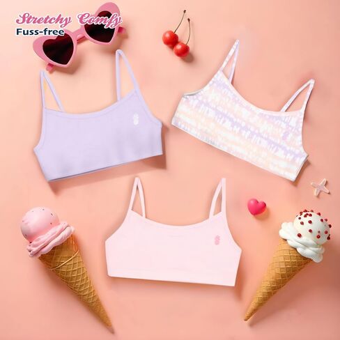 Tommy Bahama Girls Bralette 3-Pack - Soft, Breathable Cotton, Tag-Free Comfort, Training Sports Bra Set for Kids and Teens in Saudi Arabia