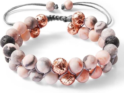 Healing Bracelet for Women, Anxiety Stress Relief Lava Rock Essential Oil Pink Crystal Stone Beaded Bracelet, Calming Spiritual Mood Rose Quartz Bead Stretch Bracelets in Saudi Arabia