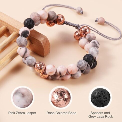 Healing Bracelet for Women, Anxiety Stress Relief Lava Rock Essential Oil Pink Crystal Stone Beaded Bracelet, Calming Spiritual Mood Rose Quartz Bead Stretch Bracelets in Saudi Arabia