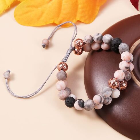 Healing Bracelet for Women, Anxiety Stress Relief Lava Rock Essential Oil Pink Crystal Stone Beaded Bracelet, Calming Spiritual Mood Rose Quartz Bead Stretch Bracelets in Saudi Arabia