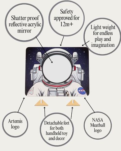NASA Themed Astronaut Mirror for Kids – Space Toy & Room Decor with Shatterproof Mirror. STEM Play for Ages 1, 2, 3, 4, 5, 6, 7, 8, 9, 10. NASA & Artemis Logos. Imaginative Fun for Children. in Saudi Arabia