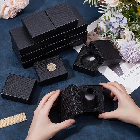 BENECREAT 16 Pcs Pocket Watch Display Box, Black Rhombus Textured Watch Packaging Boxes, Pocket Watch Gift Box for Business, Trips, Travel, 3.15x2.75x1.18 Inch in Saudi Arabia