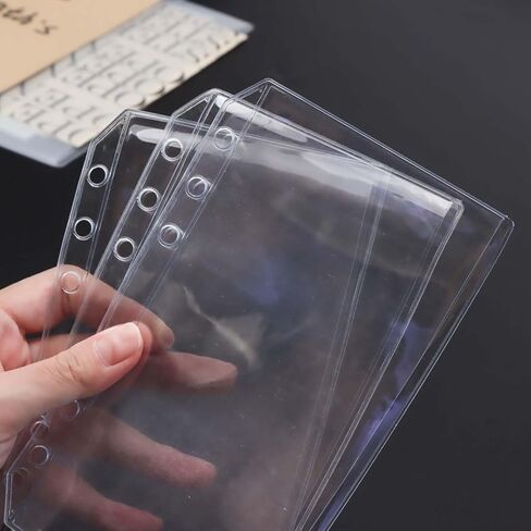 A5 Binder Pockets 12pcs Clear PVC Binder Pouches 6 Holes Zipperless Side Open Cash Budget Envelopes Waterproof Document Filing Bags for A5 Binder Protectors Photos, Cash Organize (A5) in Kuwait