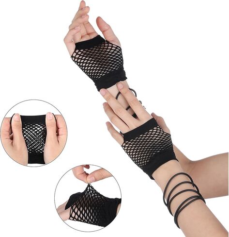 زوجان من القفازات الشبكية القصيرة المصنوعة من شبكة صيد السمك بدون أصابع قوطية 80s مناسبة لحفلات الهالوين in Kuwait