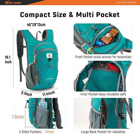 SKYSPER 15L Foldable Hiking Backpack Lightweight Packable Travel Daypack with Chest Strap Small Outdoor Folding Back Pack Collapsible Bag for Women Men (Black) in Kuwait