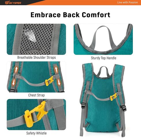 SKYSPER 15L Foldable Hiking Backpack Lightweight Packable Travel Daypack with Chest Strap Small Outdoor Folding Back Pack Collapsible Bag for Women Men (Black) in Kuwait