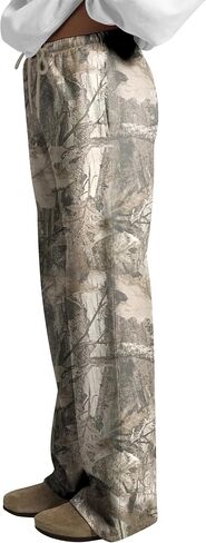المرأة واسعة الساق كامو Sweatpants الرباط عالية الخصر التمويه عرق السراويل الفضفاضة الصوف بنطلونات مموهة كالزي العسكري مع جيوب in Kuwait