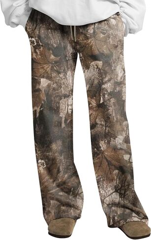 المرأة واسعة الساق كامو Sweatpants الرباط عالية الخصر التمويه عرق السراويل الفضفاضة الصوف بنطلونات مموهة كالزي العسكري مع جيوب in Kuwait
