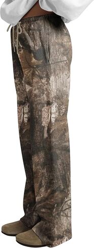 المرأة واسعة الساق كامو Sweatpants الرباط عالية الخصر التمويه عرق السراويل الفضفاضة الصوف بنطلونات مموهة كالزي العسكري مع جيوب in Kuwait