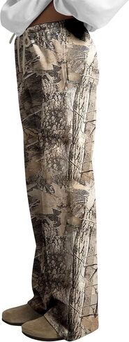 المرأة واسعة الساق كامو Sweatpants الرباط عالية الخصر التمويه عرق السراويل الفضفاضة الصوف بنطلونات مموهة كالزي العسكري مع جيوب in Kuwait