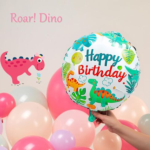 Pink Dinosaur balloon garland kit 150pcs Pastel Pink green Purple balloon and Foil Dinosaur balloon & footprint sticker for Girl Dino theme birthday Baby Shower decorations in Saudi Arabia