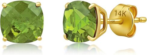 14k Gold 6MM Cushion Cut Stud Gemstone Earrings | Hypoallergenic Solitaire Gemstone Studs with 14K Gold Backs | Lightweight Birthstone Earrings with Gift Box by MAX + STONE in Saudi Arabia