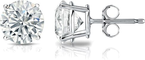 Diamond Wish 14k White Gold Round Simulant CZ Diamond Stud Earrings (1/4 to 2 cttw, Excellent Quality) 4-Prong Basket, Push-Back in Kuwait