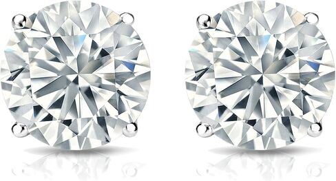 Diamond Wish 14k White Gold Round Simulant CZ Diamond Stud Earrings (1/4 to 2 cttw, Excellent Quality) 4-Prong Basket, Push-Back in Kuwait