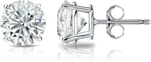 Diamond Wish 14k White Gold Round Simulant CZ Diamond Stud Earrings (1/4 to 2 cttw, Excellent Quality) 4-Prong Basket, Push-Back in Kuwait