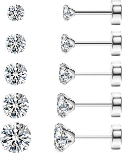 8MM Extra Long Post Earrings for Thick Earlobes 316L Surgical Stainless Steel Flat Back Earrings Hypoallergenic 5A Cubic Zirconia Stud Earrings for Women Men in Saudi Arabia