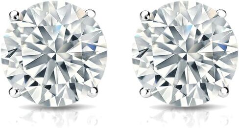 Diamond Wish 14k White Gold Round Simulant CZ Diamond Stud Earrings (1/4 to 2 cttw, Excellent Quality) 4-Prong Basket, Push-Back in Kuwait