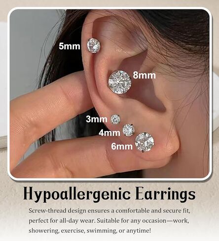8MM Extra Long Post Earrings for Thick Earlobes 316L Surgical Stainless Steel Flat Back Earrings Hypoallergenic 5A Cubic Zirconia Stud Earrings for Women Men in Saudi Arabia