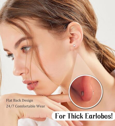 8MM Extra Long Post Earrings for Thick Earlobes 316L Surgical Stainless Steel Flat Back Earrings Hypoallergenic 5A Cubic Zirconia Stud Earrings for Women Men in Saudi Arabia