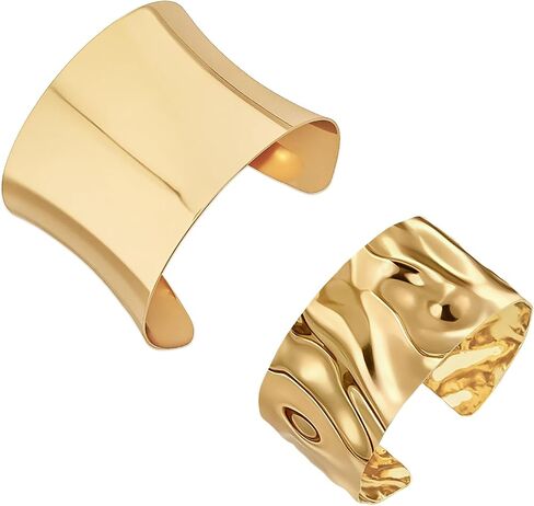 3PCS Gold Chunky Cuff Bracelets for Women Irregular Minimalist Gold Statement Open Wide Bangle Bracelets Set Arm Cuff Upper Arm Punk Jewelry in Kuwait