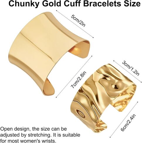 3PCS Gold Chunky Cuff Bracelets for Women Irregular Minimalist Gold Statement Open Wide Bangle Bracelets Set Arm Cuff Upper Arm Punk Jewelry in Kuwait