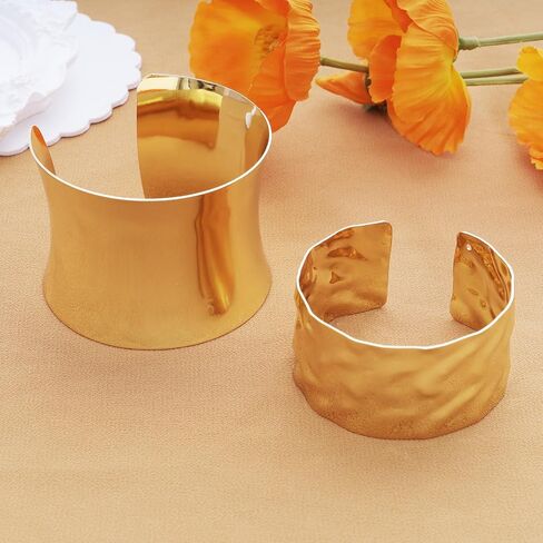 3PCS Gold Chunky Cuff Bracelets for Women Irregular Minimalist Gold Statement Open Wide Bangle Bracelets Set Arm Cuff Upper Arm Punk Jewelry in Kuwait