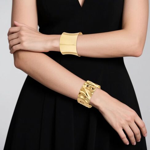 3PCS Gold Chunky Cuff Bracelets for Women Irregular Minimalist Gold Statement Open Wide Bangle Bracelets Set Arm Cuff Upper Arm Punk Jewelry in Kuwait