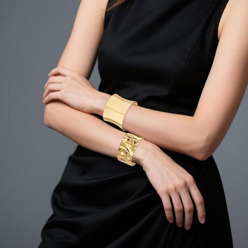 3PCS Gold Chunky Cuff Bracelets for Women Irregular Minimalist Gold Statement Open Wide Bangle Bracelets Set Arm Cuff Upper Arm Punk Jewelry in Kuwait