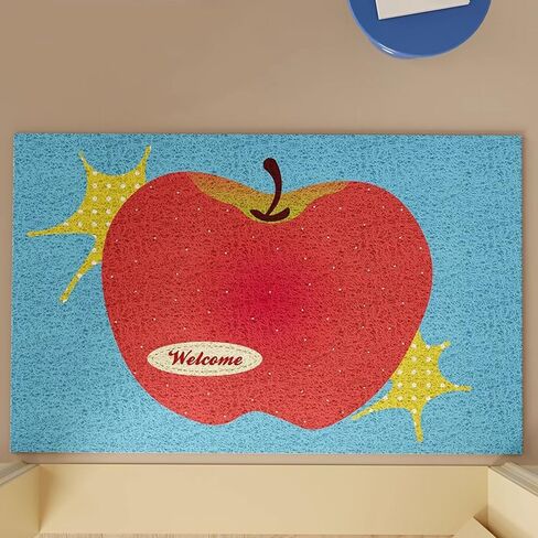 Decorative Welcome Door Mat, Red Apple Design, PVC Anti-Slip Floor Mat, Blue Background, Indoor Entrance Mat for Home, Kitchen, Bathroom (Many Apples) in Saudi Arabia