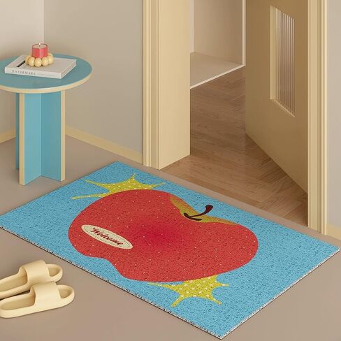 Decorative Welcome Door Mat, Red Apple Design, PVC Anti-Slip Floor Mat, Blue Background, Indoor Entrance Mat for Home, Kitchen, Bathroom (Many Apples) in Saudi Arabia