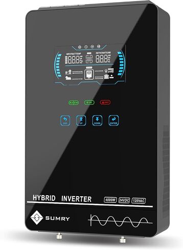 SUMRY Hybrid Solar Inverter, 4000W DC 24V to AC 120V Pure Sine Wave Power Converter, Glass Top Cover with LCD Display, 140A MPPT Charge Controller, Supports Battery-Less or AGM Lithium Battery in Saudi Arabia